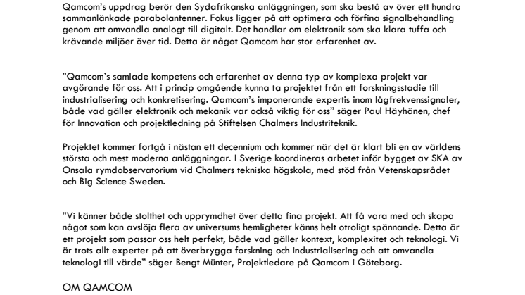 Qamcom vinner prestigefullt rymdprojekt