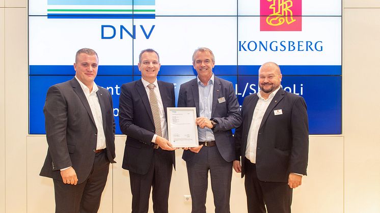 L to R: Morten Steffens, Sales Manager Aftermarket KM, Dr. Fabian Kock, Head of Environmental Technologies Air DNV, Morten Stanger, Vice President Sales KM, Martin Kjøraas, Aftermarket Sales Manager KM