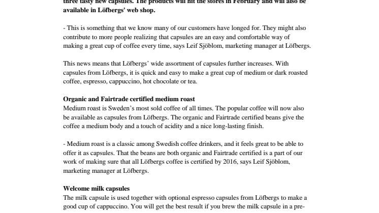 New tasty capsules from Löfbergs