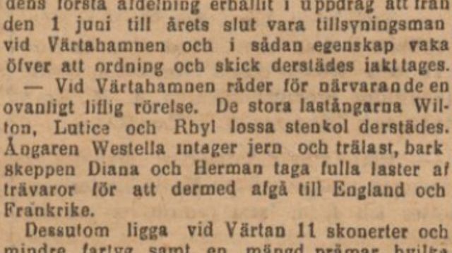 Utdrag ur tidningsartikel från Svenska Dagbladet ang. Värtahamnen