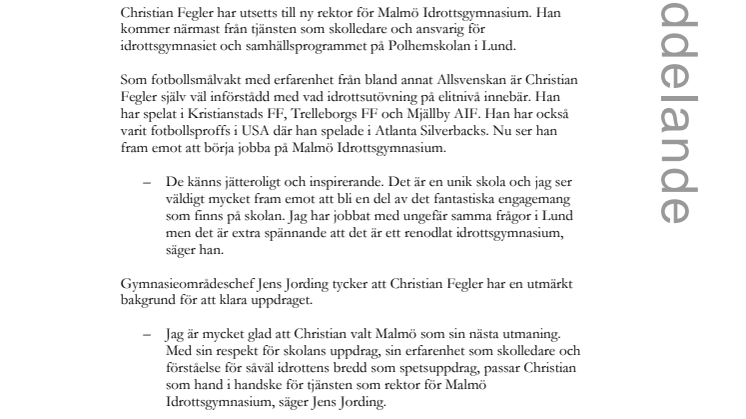Målvaktsproffs ny rektor för Malmö Idrottsgymnasium