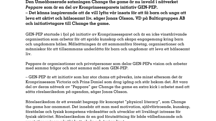 Change the game är nu en del av GEN-PEP´s nätverk ”Peppare”