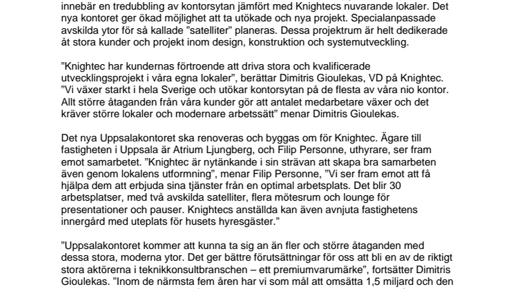 Knightec i Uppsala tredubblar kontorsytan  med nya lokaler 