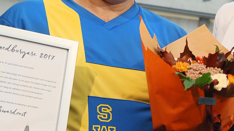 2017 års hedersmedborgare i Eslöv, Ashgar Keshwardoost, flerfaldig världsmästare i karate. Foto: Håkan Sandbring
