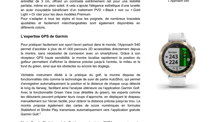 Garmin Approach S40 : la nouvelle montre GPS de golf qui s’adapte à tous les styles.