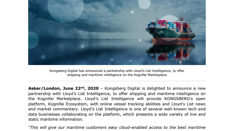 Kongsberg Digital in new partnership with Lloyd’s List Intelligence