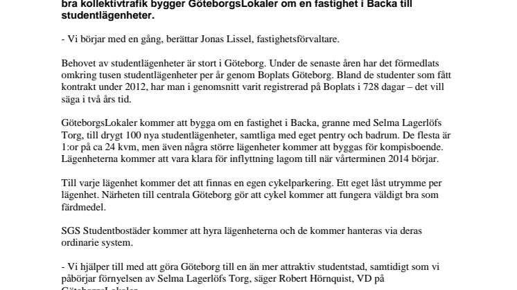 100 nya studentlägenheter till Göteborg