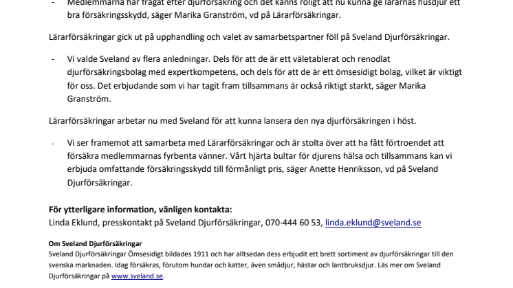 Nu även lärarnas djurförsäkringsbolag!