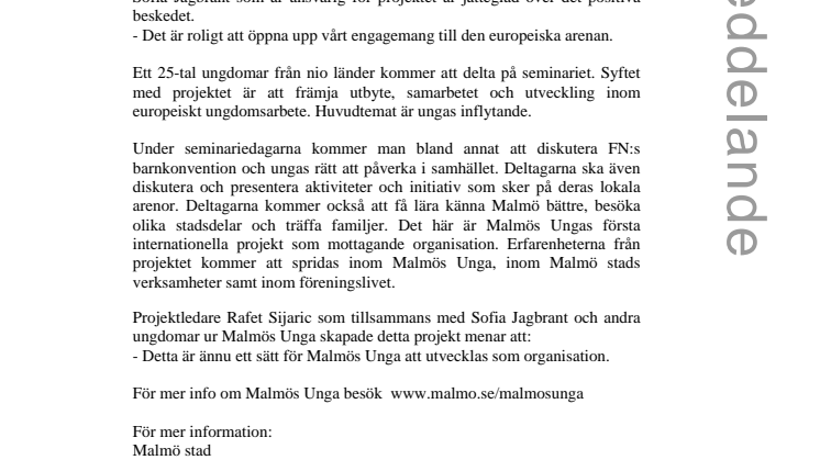 Malmös Unga möter Europas Unga