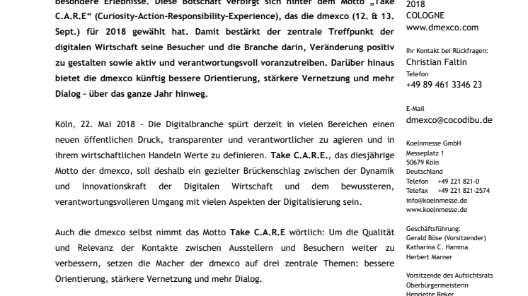 dmexco: Take C.A.R.E als Leitmotto für 2018