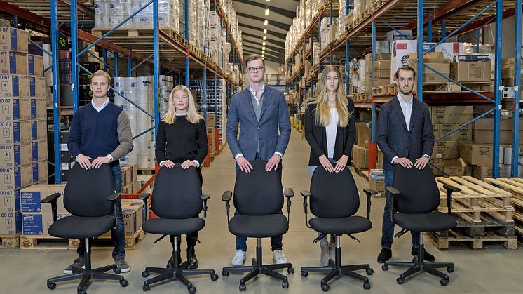Carepas Junior Management Board 2021 fr.v. Jacob Petersson, Tuva Bornandersson, Alexander Fristedt, Emelie Ehrensvärd och Hugo Gunnarsson.