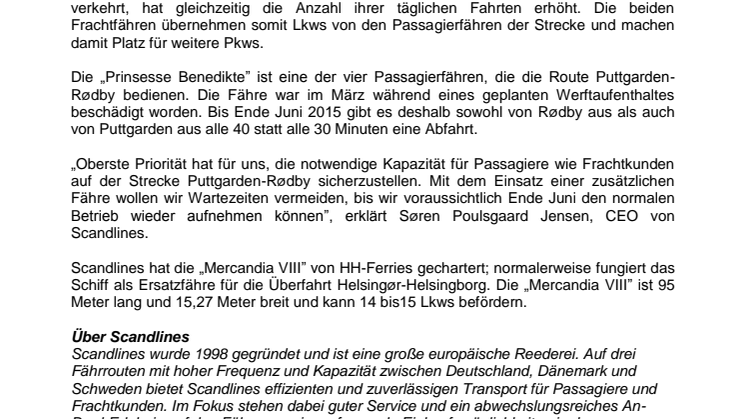 Scandlines setzt zusätzliche Fähre auf der Überfahrt Puttgarden-Rødby ein
