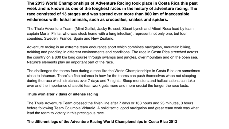 Thule Adventure Team - Winners of the Adventure Racing World Championships in Costa Rica 2013 