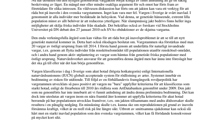 Vidta åtgärder nu för att stärka vargstammens genetiska status!