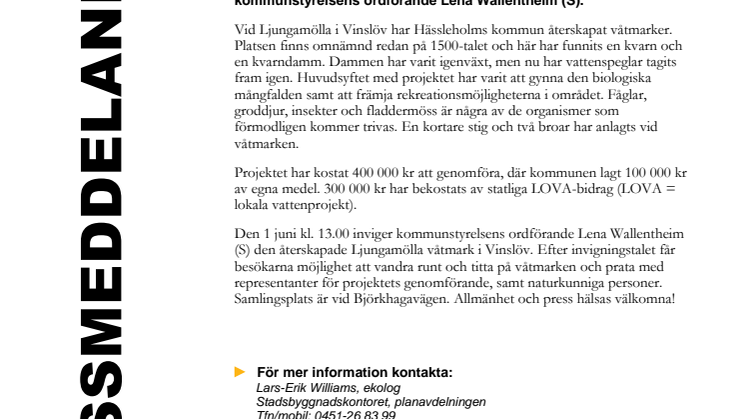 Invigning av Ljungamölla våtmark