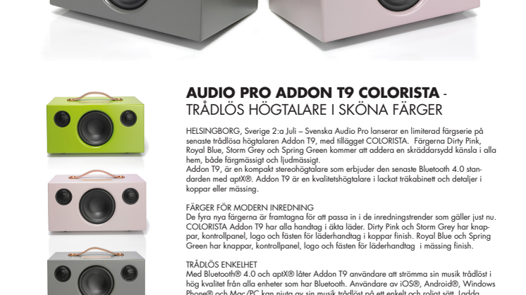AUDIO PRO ADDON T9 COLORISTA - Trådlös högtalare i sköna färger