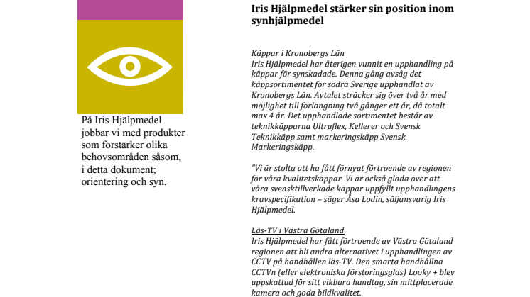 Iris Hjälpmedel: Fler vunna upphandlingar i Sverige