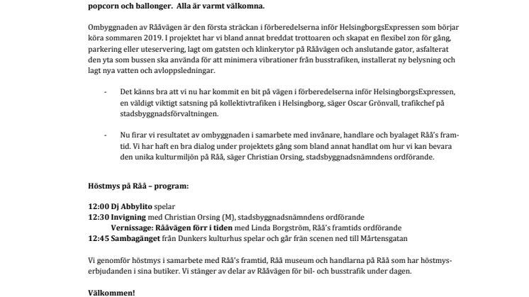 ​På lördag firar vi den ombyggda Rååvägen med höstmys