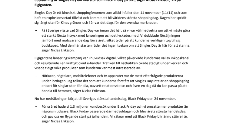 Storslagen premiär för Singles Day hos Elgiganten