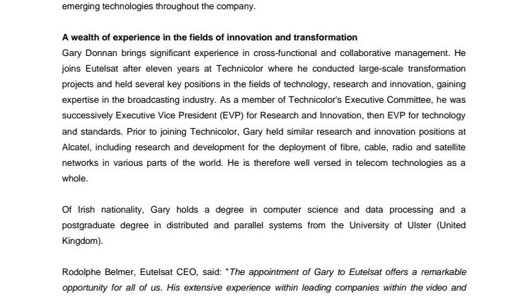 ​Eutelsat appoints Gary Donnan as Chief Innovation Officer