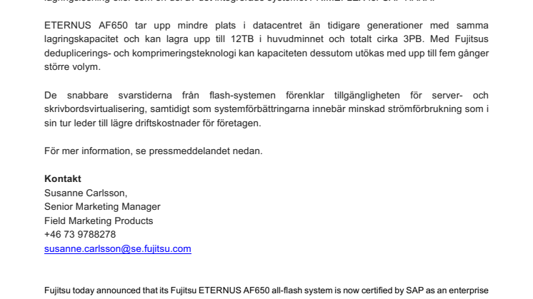Fujitsus all-flash-system certifieras som företagslösning för SAP HANA 