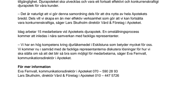 Apotekets djurapotek i Eskilstuna flyttar