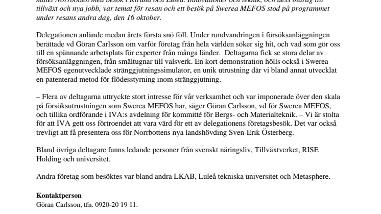 Swerea MEFOS besöktes av HM Konungen och Kungliga Ingenjörsvetenskapsakademien