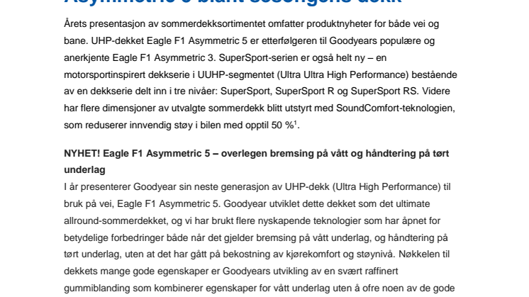 Goodyear presenterer: Ny Eagle F1 SuperSport-serie og Eagle Asymmetric 5 blant sesongens dekk