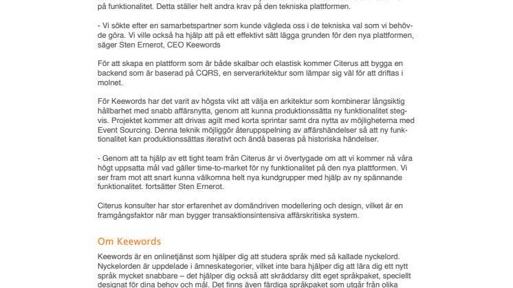 Keewords väljer Citerus för plattformsbygge