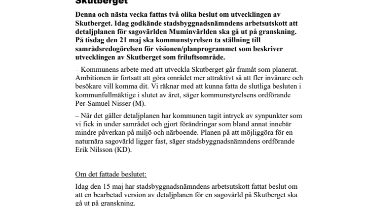 Beslut fattat om nästa steg i utvecklingen av Skutberget