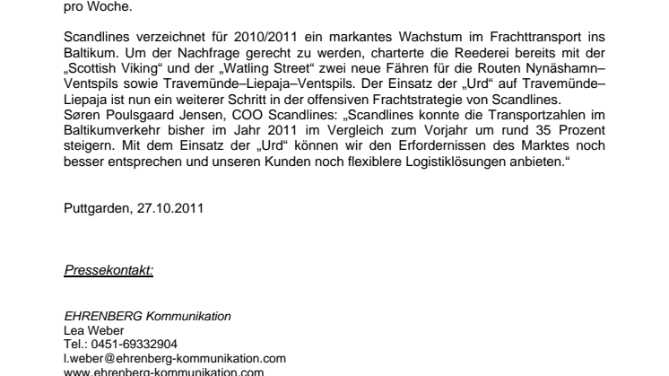 Scandlines ab November mit zwei Fähren auf Travemünde–Liepaja
