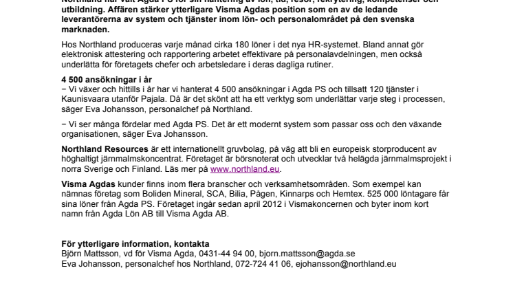 Agda PS hjälper Northland att rekrytera