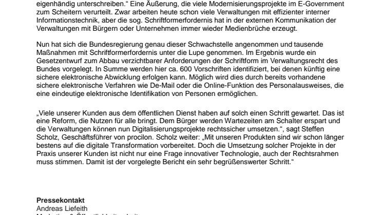 Verzichtbarkeit der Schriftform - procilon begrüßt Gesetzentwurf der Bundesregierung 