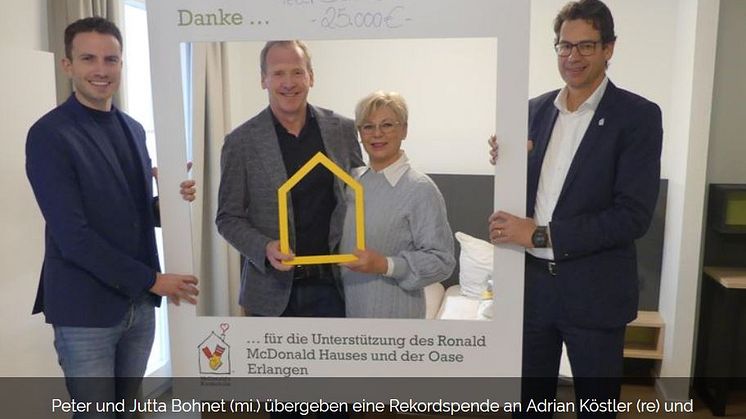 Peter Bohnet Restaurantbetriebe überrascht das Ronald McDonald Haus Erlangen mit Rekordspende