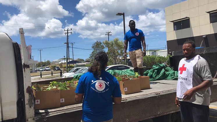 The Red Cross team in Barbados distribute the fresh produce donated by Fred. Olsen Cruise Lines to local families. 