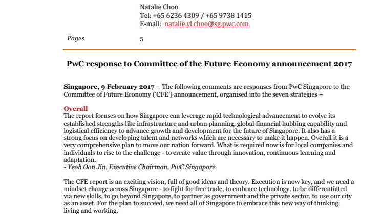 PwC response to Committee of the Future Economy announcement 2017