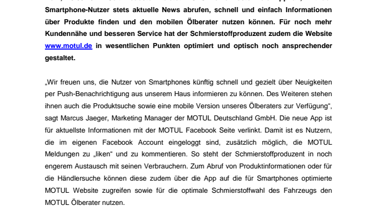 Für mehr Kundennähe: MOTUL mit praktischer App für Smartphones