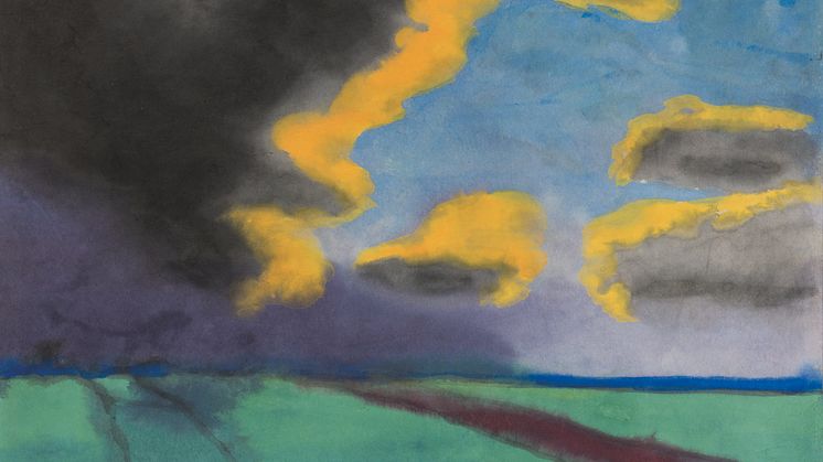 Emil Nolde: Weite Landschaft mit Wolken (o.J.).  Graphit und Gouache auf Papier und Karton. Kunstmuseum Bern, Legat Cornelius Gurlitt  2014.