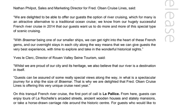 Head for the winding canals and waterways of France on Fred. Olsen Cruise Lines’ Braemar in Spring 2015