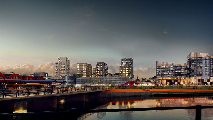 Visionsbild över Södra Nyhamnen . Illustration: Kanozi Arkitekter