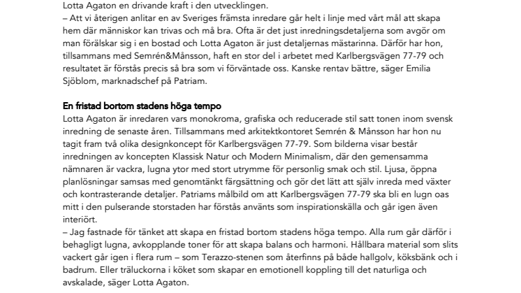 Patriam i fortsatt samarbete med Lotta Agaton