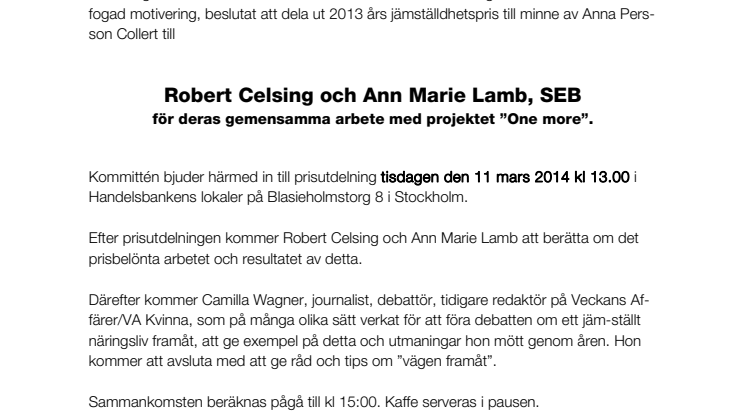 Pressinbjudan till Anna-prisutdelning