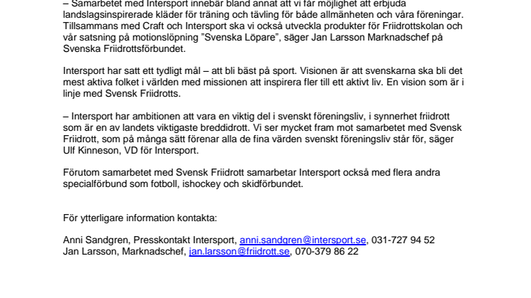 Intersport blir ny samarbetspartner till Svensk Friidrott