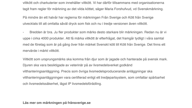 Viltkött är klart för ursprungsmärkning