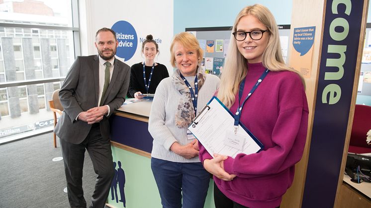 Paul Mckeown, Director of the Student Law Office at Northumbria, Law student volunteer Kelly Anderson, Shona Alexander, Chief Executive of Citizens Advice Newcastle and volunteer law student Imogen Joy.