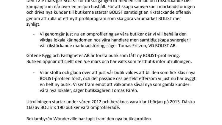 BOLIST PROFILERAR SINA JÄRN- OCH BYGGBUTIKER