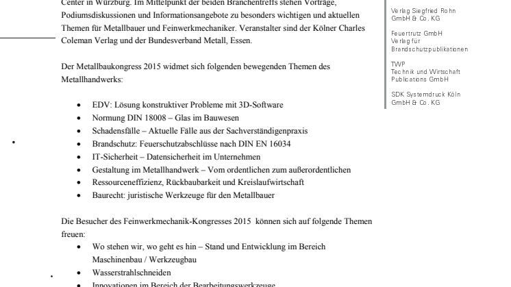 Metallbaukongress 2015 & Feinwerkmechanik-Kongress 2015