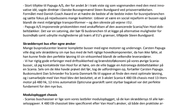 Danish Coach Award til Papuga A/S for Scania-bus