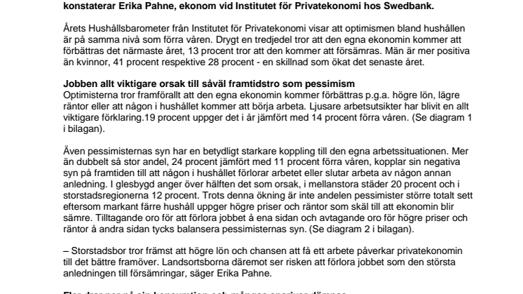 Män mer optimistiska än kvinnor kring sin privatekonomi