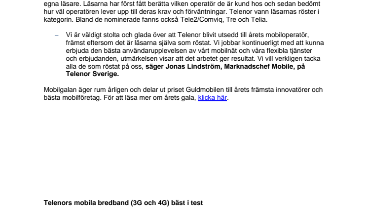 Telenor Sverige framröstad till årets mobiloperatör 